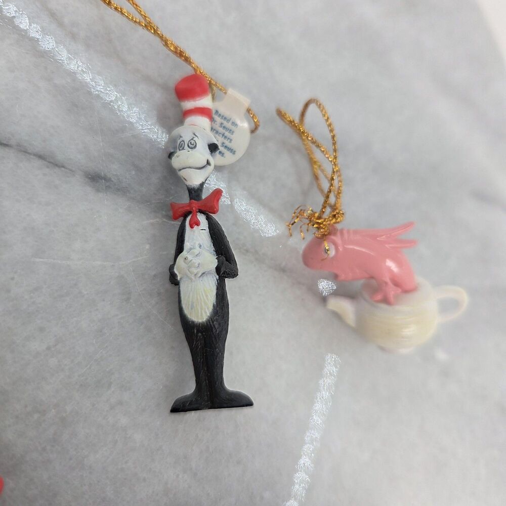 Dr. Seuss Cat in the Hat Ornaments Set of 5 Thing 1 Thing 2 Christmas Tree Mini - Picture 4 of 8